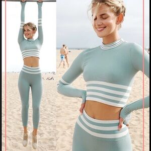 FP Movement triumph Icey blue and white stripe turtle neck top